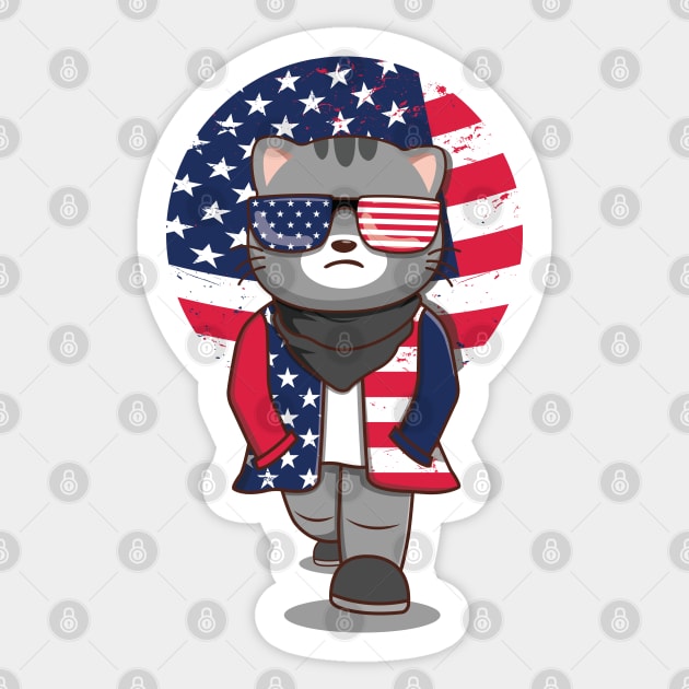 American Fashionista Cat Sticker by Luna Illustration